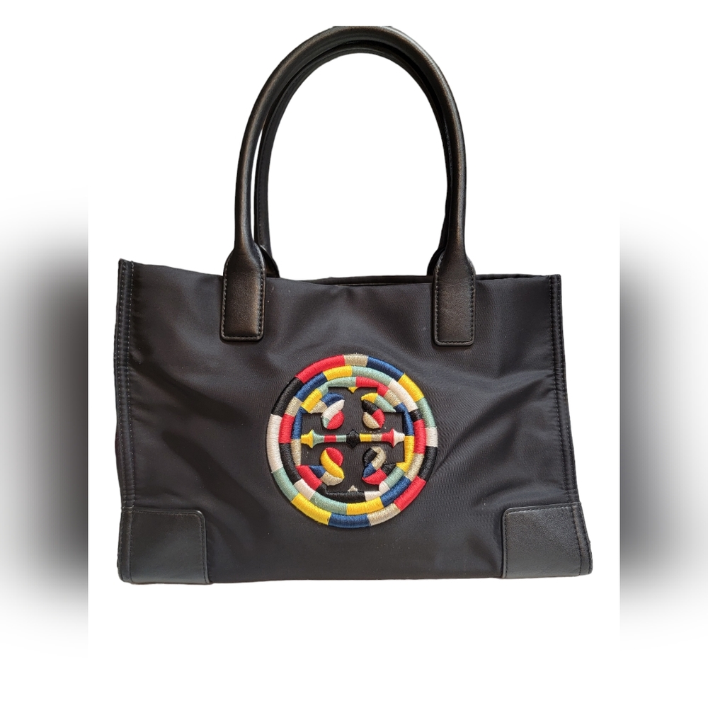 TORY BURCH Ella Embroidered Multi Colored Logo Tote